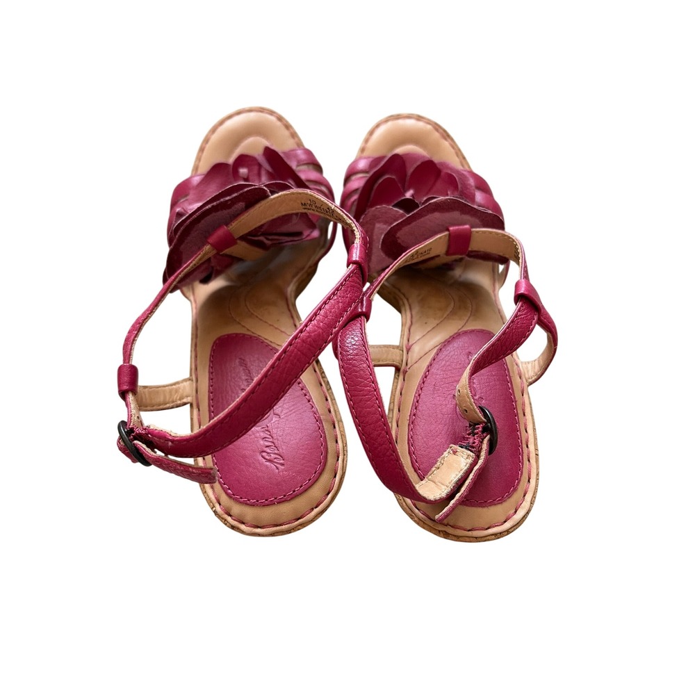 Sandals Floral Y2K Born Crown Womens 10 Magenta Leather 3D Flower Heel W51912 - Picture 5 of 8